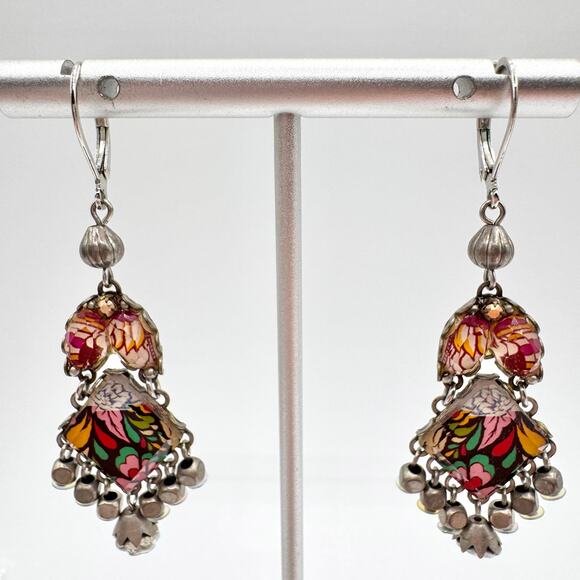 Ayala Bar Eclectic Colorful Tassel Drop Earrings Signed Boho Dramatic Ornate - Picture 2 of 5